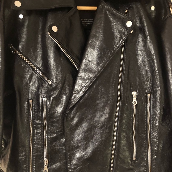ROKH Leather Biker Jacket Oversized Boxy Silver Hardware Zipper Vents, FR 36 - Picture 4 of 8
